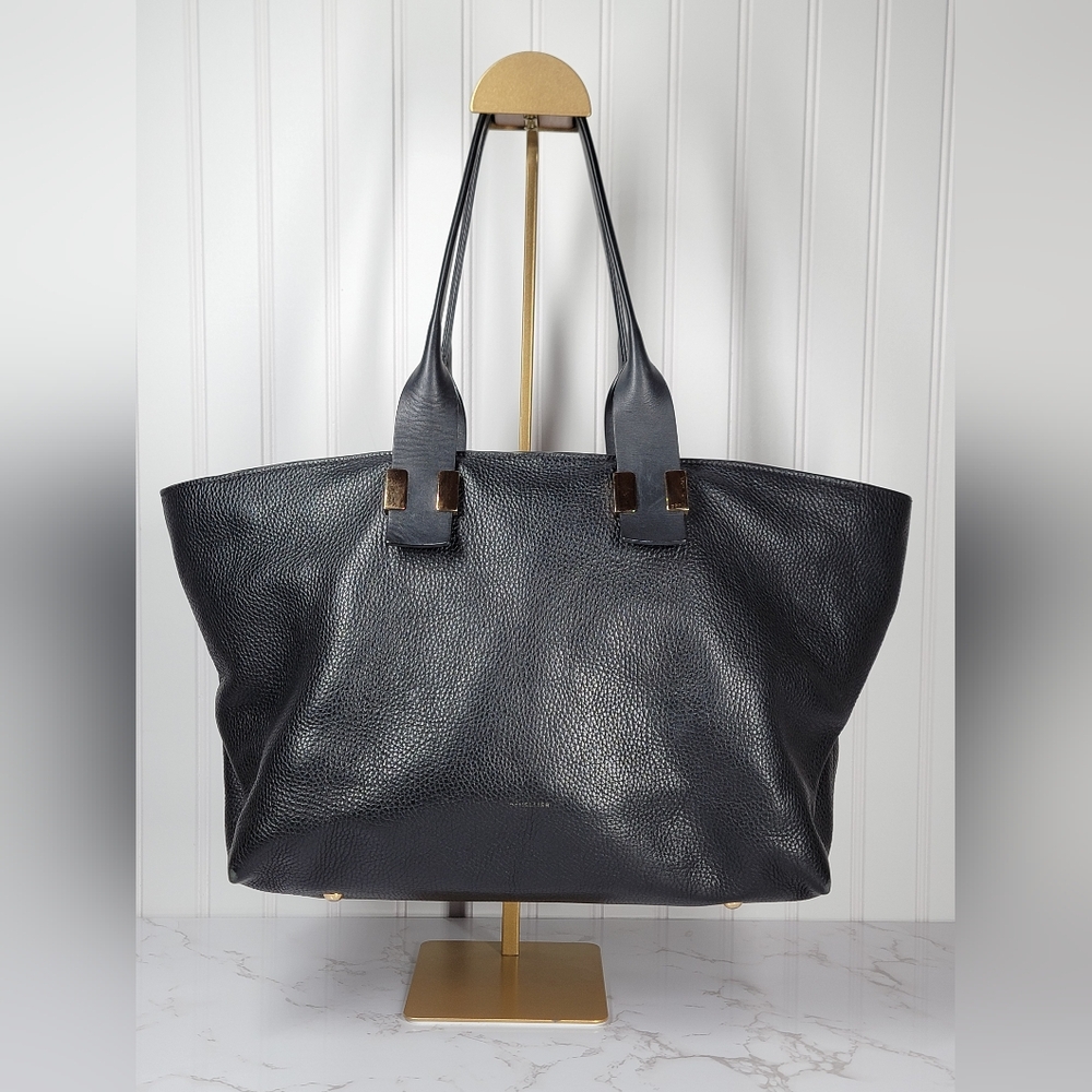 DeMellier London Large Black Pebbled Leather Tote Bag – 19"x12"x6.5"